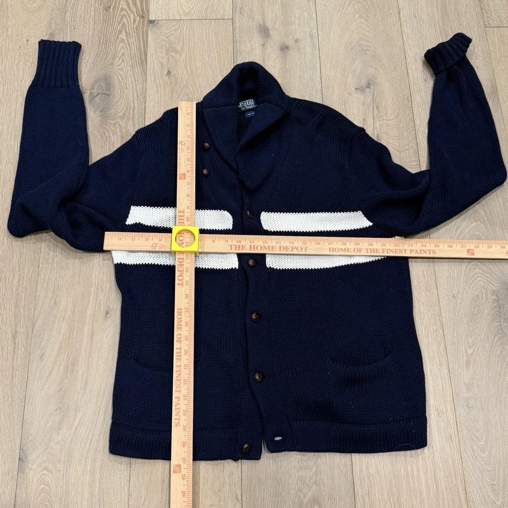 Vintage 90's Polo Ralph Lauren  Knit Nautical Fisherman Cardigan Navy Stripe LG
